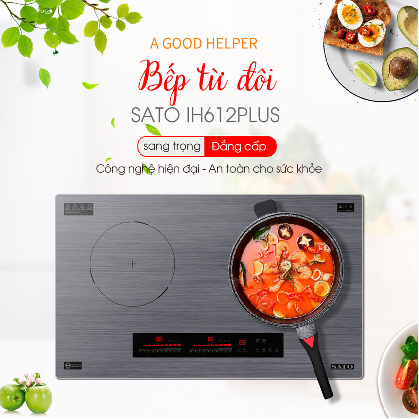 Bếp đôi điện từ thông minh SATO IH612Plus – Bảo hành 36 tháng