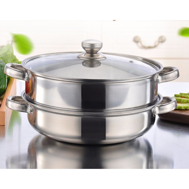 Nồi lẩu inox vung kính 28cm + xửng hấp