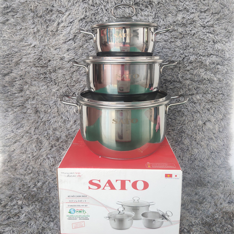 Bộ nồi inox 3 đáy SATO ST-BI323K – 3 nồi 3 kích thước