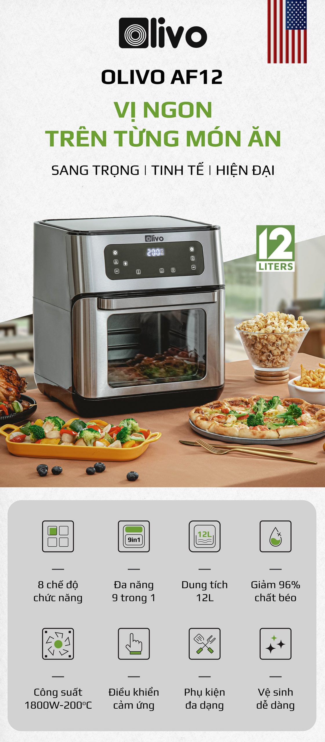 Nồi chiên không dầu OLIVO AF12 Nồi chiên không dầu OLIVO AF12